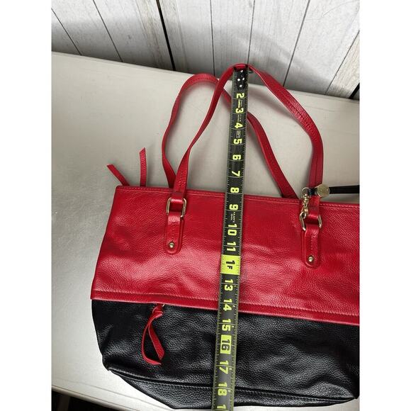 LR Brand Leather Tote Purse Handbag Red Black Top Handle - Picture 6 of 8